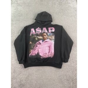 ASAP Rocky Hoodie Mens Medium Black Saint Tears Graphic Logo Hip Hop Music Promo